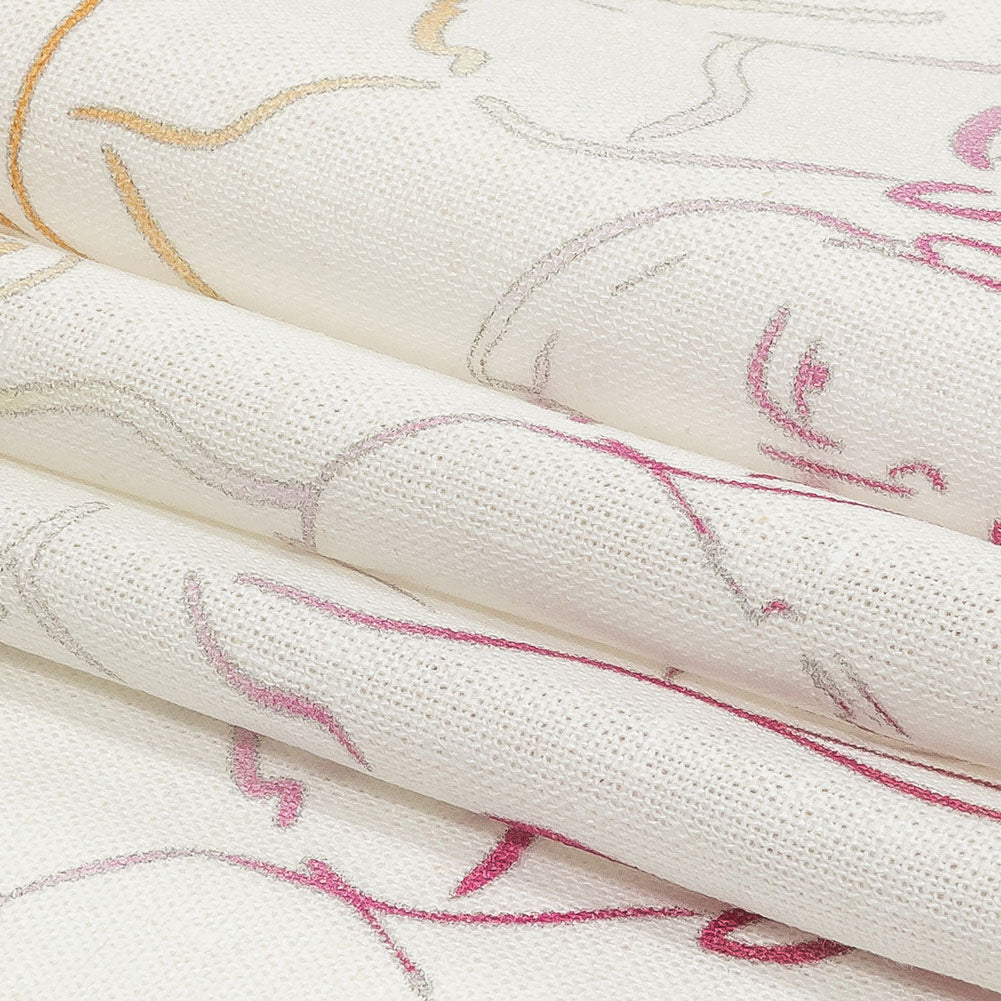Linen and Rayon Woven - Pink, White and Orange Faces and Hands - Language of Love Print - Mood Exclusive Pride Collection