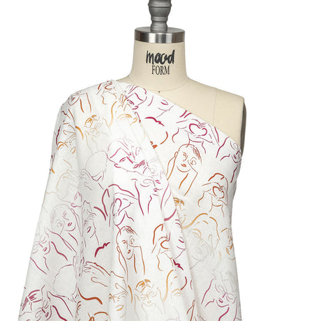 Linen and Rayon Woven - Pink, White and Orange Faces and Hands - Language of Love Print - Mood Exclusive Pride Collection