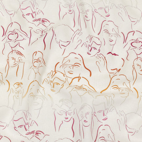 Linen and Rayon Woven - Pink, White and Orange Faces and Hands - Language of Love Print - Mood Exclusive Pride Collection
