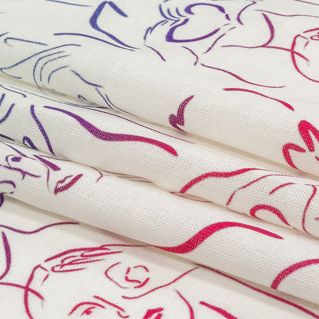 Linen and Rayon Woven - Purple, Pink and Blue Faces and Hands - Language of Love Print - Mood Exclusive Pride Collection