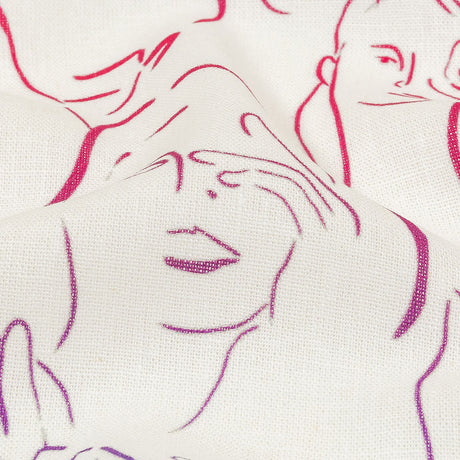 Linen and Rayon Woven - Purple, Pink and Blue Faces and Hands - Language of Love Print - Mood Exclusive Pride Collection