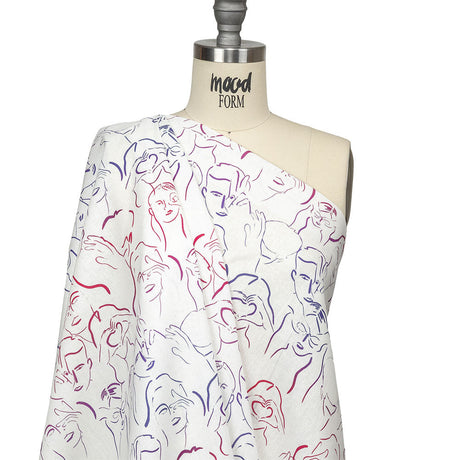 Linen and Rayon Woven - Purple, Pink and Blue Faces and Hands - Language of Love Print - Mood Exclusive Pride Collection