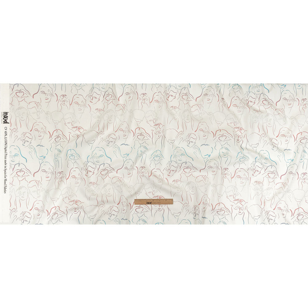 Linen and Rayon Woven - Pink, White and Blue Faces and Hands - Language of Love Print - Mood Exclusive Pride Collection