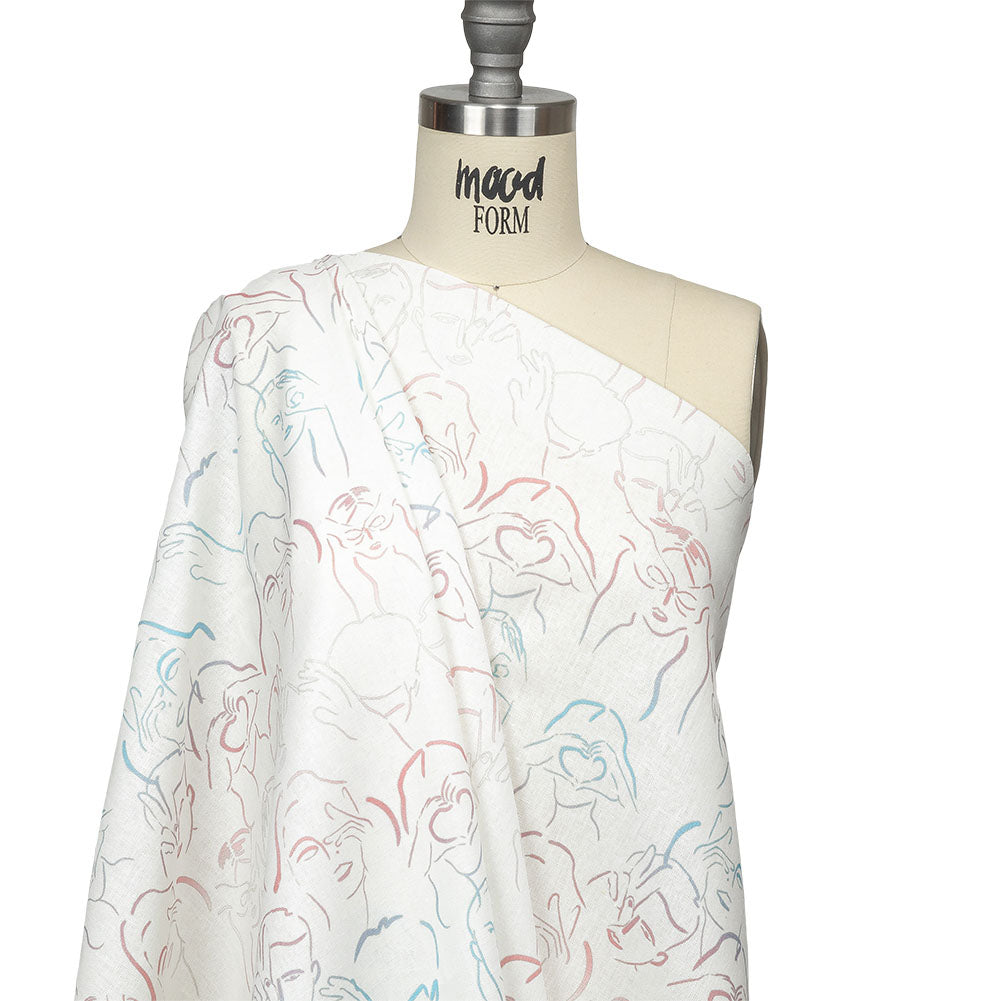 Linen and Rayon Woven - Pink, White and Blue Faces and Hands - Language of Love Print - Mood Exclusive Pride Collection