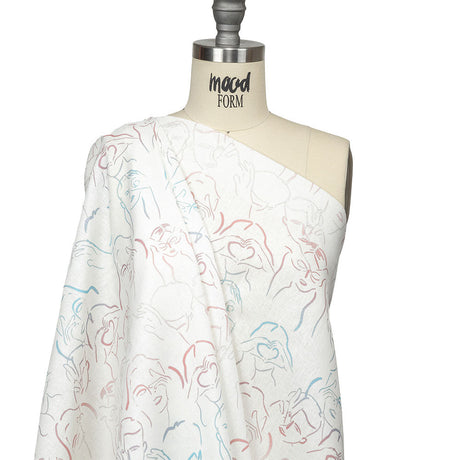 Linen and Rayon Woven - Pink, White and Blue Faces and Hands - Language of Love Print - Mood Exclusive Pride Collection