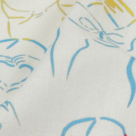 Linen and Rayon Woven - Blue, Yellow and Pink Faces and Hands - Language of Love Print - Mood Exclusive Pride Collection