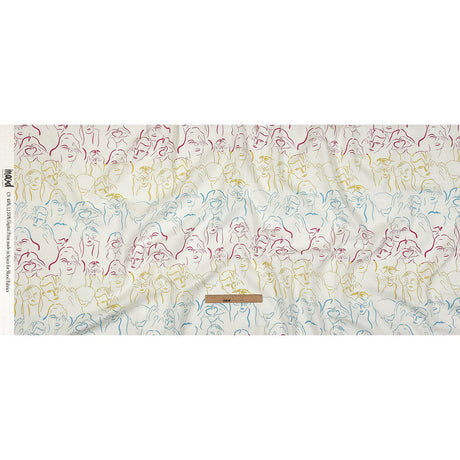 Linen and Rayon Woven - Blue, Yellow and Pink Faces and Hands - Language of Love Print - Mood Exclusive Pride Collection