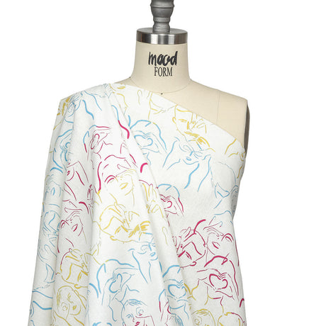 Linen and Rayon Woven - Blue, Yellow and Pink Faces and Hands - Language of Love Print - Mood Exclusive Pride Collection