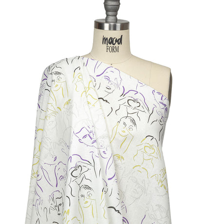 Linen and Rayon Woven - Purple, Yellow and Black Faces and Hands - Language of Love Print - Mood Exclusive Pride Collection