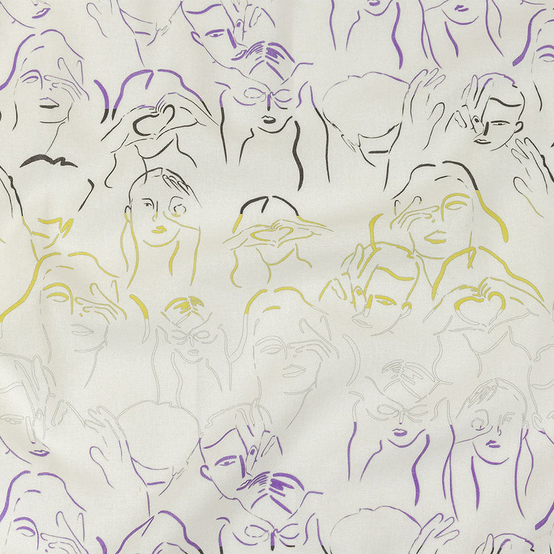 Linen and Rayon Woven - Purple, Yellow and Black Faces and Hands - Language of Love Print - Mood Exclusive Pride Collection