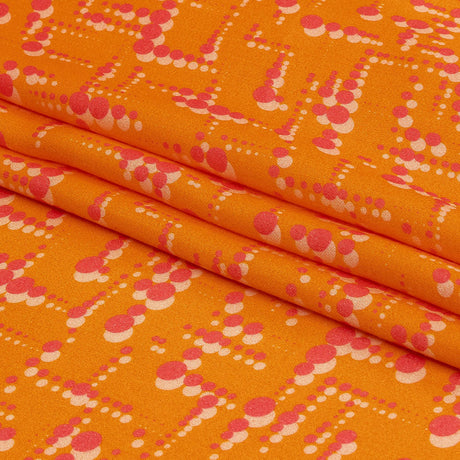 Rayon Challis - Orange and Pink Dot Lines - Spot of Sunshine Print - Mood Exclusive Citrus Collection