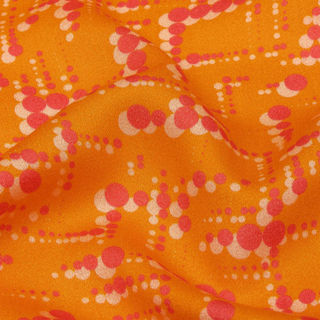 Rayon Challis - Orange and Pink Dot Lines - Spot of Sunshine Print - Mood Exclusive Citrus Collection