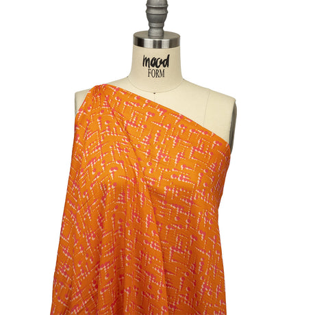 Rayon Challis - Orange and Pink Dot Lines - Spot of Sunshine Print - Mood Exclusive Citrus Collection