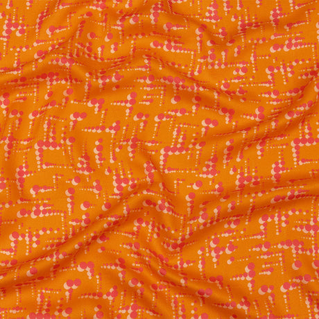 Rayon Challis - Orange and Pink Dot Lines - Spot of Sunshine Print - Mood Exclusive Citrus Collection