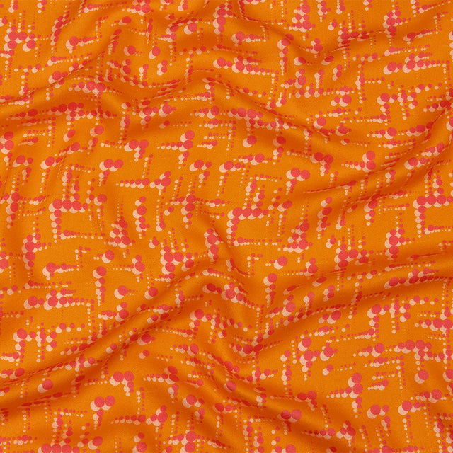Rayon Challis - Orange and Pink Dot Lines - Spot of Sunshine Print - Mood Exclusive Citrus Collection