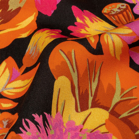 Rayon Challis - Black, Pink and Yellow Floral - Tangerine Dreams Print - Mood Exclusive Citrus Collection