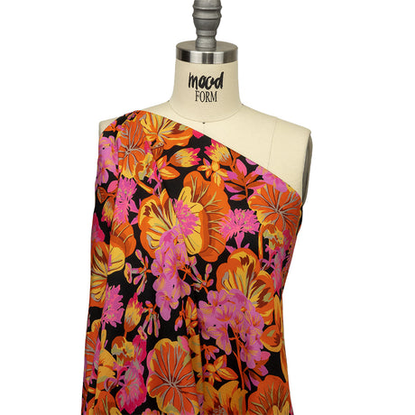 Rayon Challis - Black, Pink and Yellow Floral - Tangerine Dreams Print - Mood Exclusive Citrus Collection