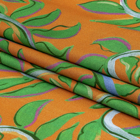 Rayon Challis - Orange and Green Foliage - Looking Vine Print - Mood Exclusive Citrus Collection
