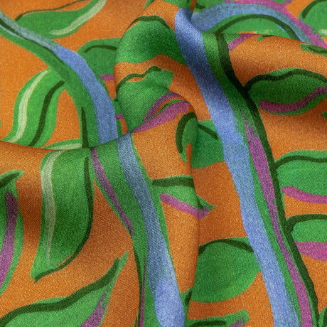 Rayon Challis - Orange and Green Foliage - Looking Vine Print - Mood Exclusive Citrus Collection