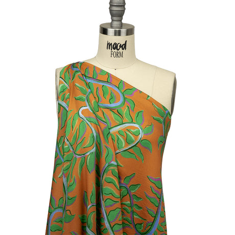 Rayon Challis - Orange and Green Foliage - Looking Vine Print - Mood Exclusive Citrus Collection