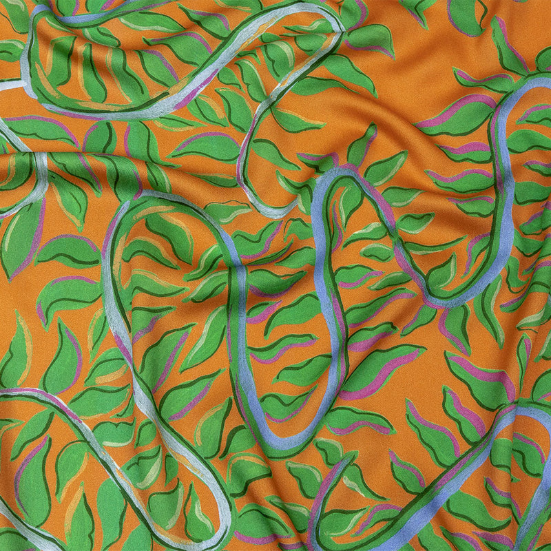 Rayon Challis - Orange and Green Foliage - Looking Vine Print - Mood Exclusive Citrus Collection