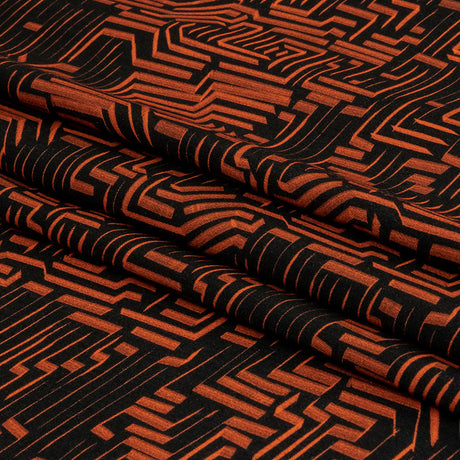 Rayon Challis - Black and Orange Geometric Lines - Ci-Trust the Process Print - Mood Exclusive Citrus Collection