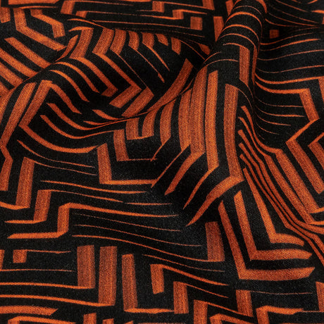 Rayon Challis - Black and Orange Geometric Lines - Ci-Trust the Process Print - Mood Exclusive Citrus Collection