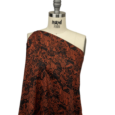 Rayon Challis - Black and Orange Geometric Lines - Ci-Trust the Process Print - Mood Exclusive Citrus Collection