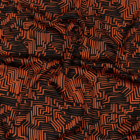 Rayon Challis - Black and Orange Geometric Lines - Ci-Trust the Process Print - Mood Exclusive Citrus Collection