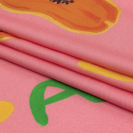 Rayon Challis - Pink Papayas - Snack Time Print - Mood Exclusive Citrus Collection