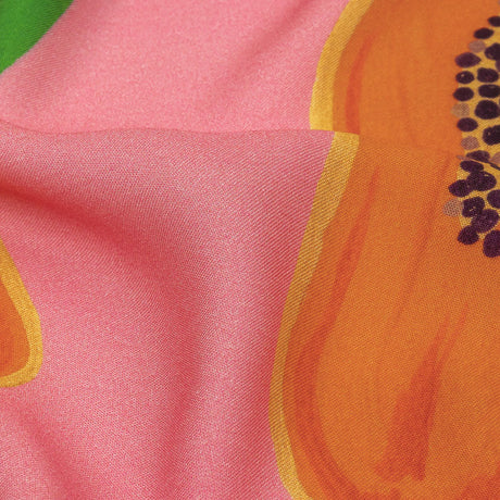 Rayon Challis - Pink Papayas - Snack Time Print - Mood Exclusive Citrus Collection