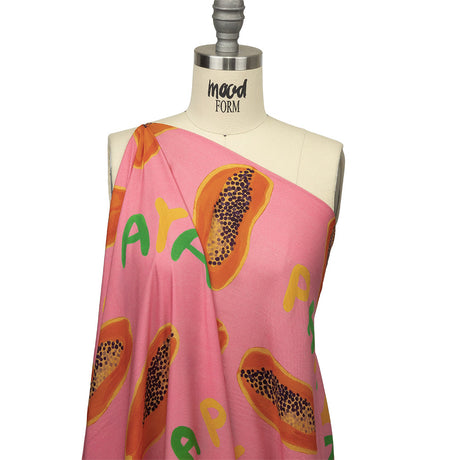 Rayon Challis - Pink Papayas - Snack Time Print - Mood Exclusive Citrus Collection
