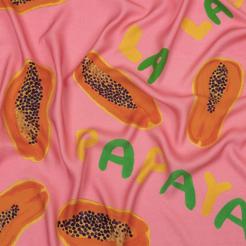 Rayon Challis - Pink Papayas - Snack Time Print - Mood Exclusive Citrus Collection