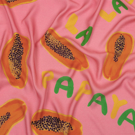 Rayon Challis - Pink Papayas - Snack Time Print - Mood Exclusive Citrus Collection