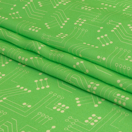 Rayon Challis - Green Circuit Board Dots - Circuit Breaker Print - Mood Exclusive Citrus Collection