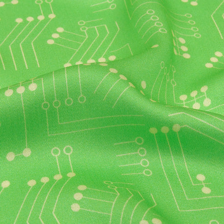 Rayon Challis - Green Circuit Board Dots - Circuit Breaker Print - Mood Exclusive Citrus Collection