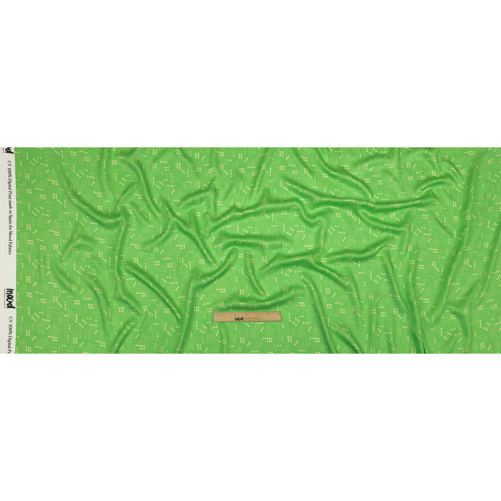 Rayon Challis - Green Circuit Board Dots - Circuit Breaker Print - Mood Exclusive Citrus Collection