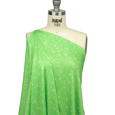 Rayon Challis - Green Circuit Board Dots - Circuit Breaker Print - Mood Exclusive Citrus Collection