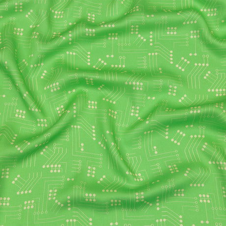 Rayon Challis - Green Circuit Board Dots - Circuit Breaker Print - Mood Exclusive Citrus Collection