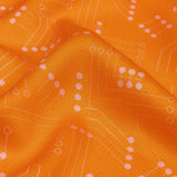 Rayon Challis - Orange Circuit Board Dots - Circuit Breaker Print - Mood Exclusive Citrus Collection