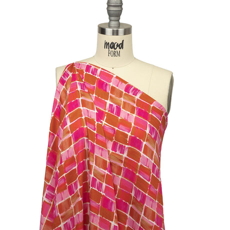 Rayon Challis - Pink Painted Squares - Swatch Me Print - Mood Exclusive Citrus Collection