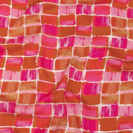 Rayon Challis - Pink Painted Squares - Swatch Me Print - Mood Exclusive Citrus Collection