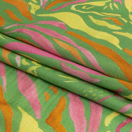 Rayon Challis - Green and Pink Tiger Stripes - Rainforest Refreshment Print - Mood Exclusive Citrus Collection