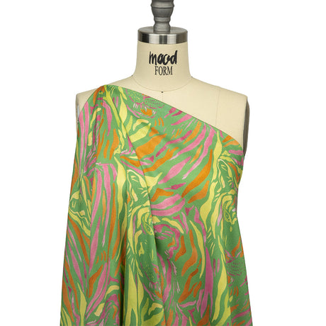 Rayon Challis - Green and Pink Tiger Stripes - Rainforest Refreshment Print - Mood Exclusive Citrus Collection