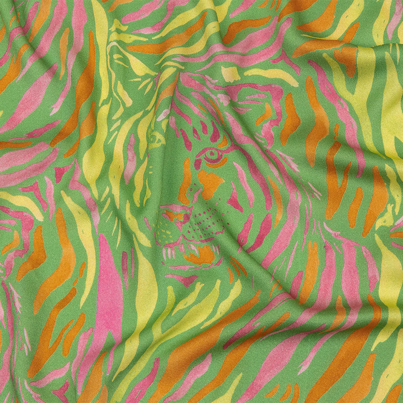 Rayon Challis - Green and Pink Tiger Stripes - Rainforest Refreshment Print - Mood Exclusive Citrus Collection