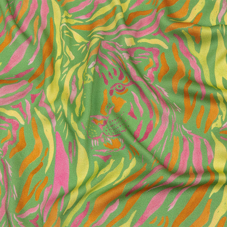 Rayon Challis - Green and Pink Tiger Stripes - Rainforest Refreshment Print - Mood Exclusive Citrus Collection