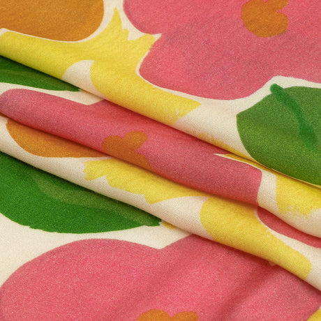 Rayon Challis - Pink and Orange Simplistic Floral - Chalk Party Print - Mood Exclusive Citrus Collection