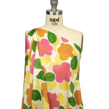 Rayon Challis - Pink and Orange Simplistic Floral - Chalk Party Print - Mood Exclusive Citrus Collection