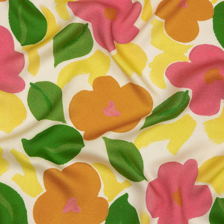 Rayon Challis - Pink and Orange Simplistic Floral - Chalk Party Print - Mood Exclusive Citrus Collection