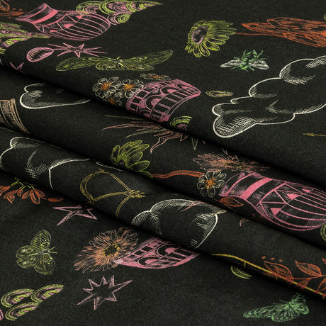 Rayon Challis - Black Trees and Windows - Summer Nights Print - Mood Exclusive Citrus Collection